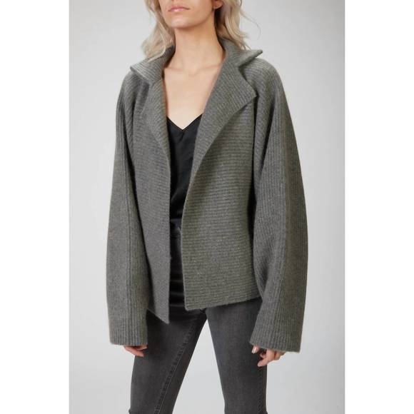 NEW MANDKHAI cashmere and wool-blend kimono jacket in grey - Picture 4 of 5